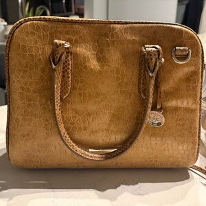 Leather Croc-Embossed Satchel Bag - Tan
